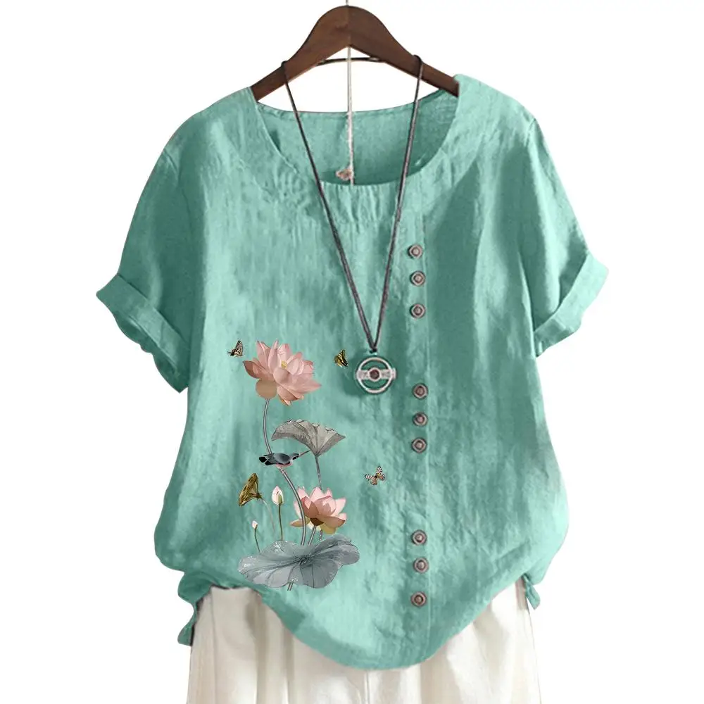 Chic Women's Short Sleeve Top with 11 Color Options and Stylish Floral Print