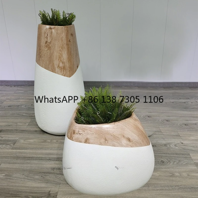 

FRP flower pot floor-to-ceiling imitation wood grain vase decoration ornament indoor living room large flower vase