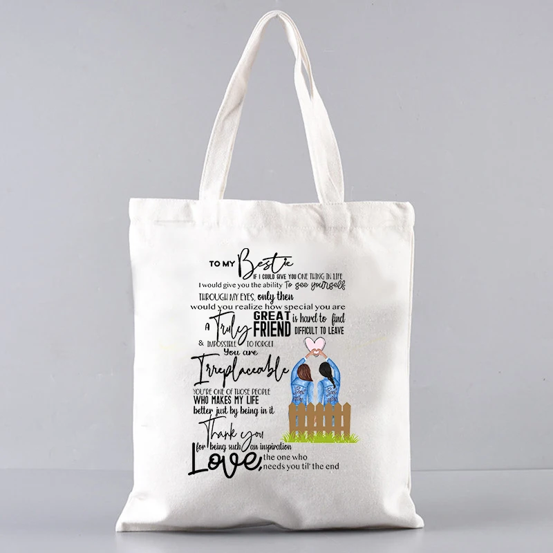 To My Bestie Canvas Tote Bag Best Friends Birthday Gifts Best Friends Forever Shopping Bag BFF Shoulder Bag Friendship Handbag