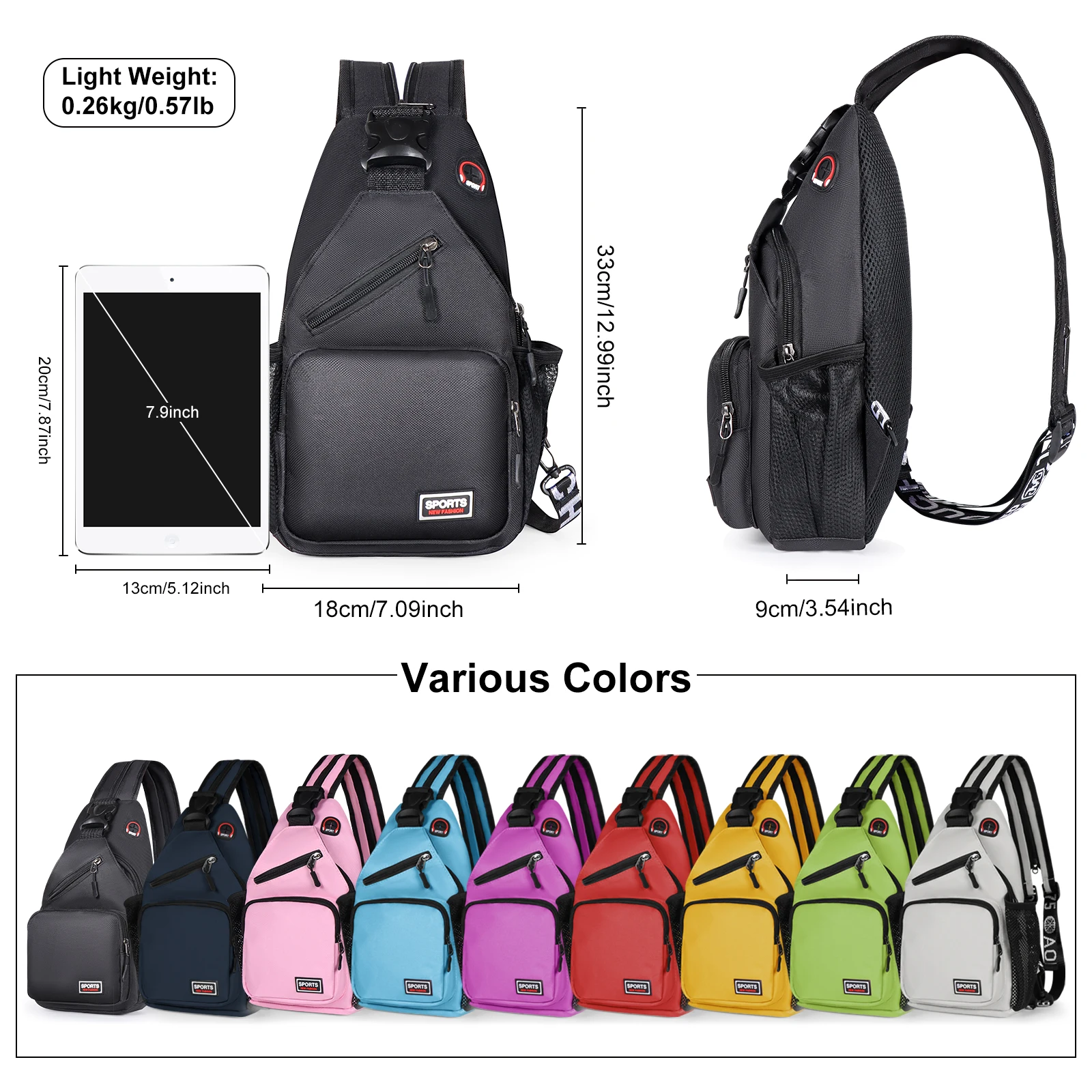 Polarshe Travel Sling Backpack Men Chest Bag With Earphone Hole Outdoors Women Small Crossbody Chest Bag Multi-Function Backpack