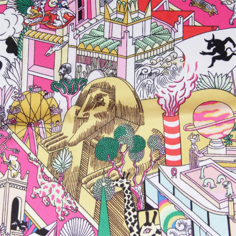 Twill Silk Scarf Women Poncho Hand Rolled Animals Printed Long Scarves Wraps Bandana Big Shawl Hijabs Female Foulards