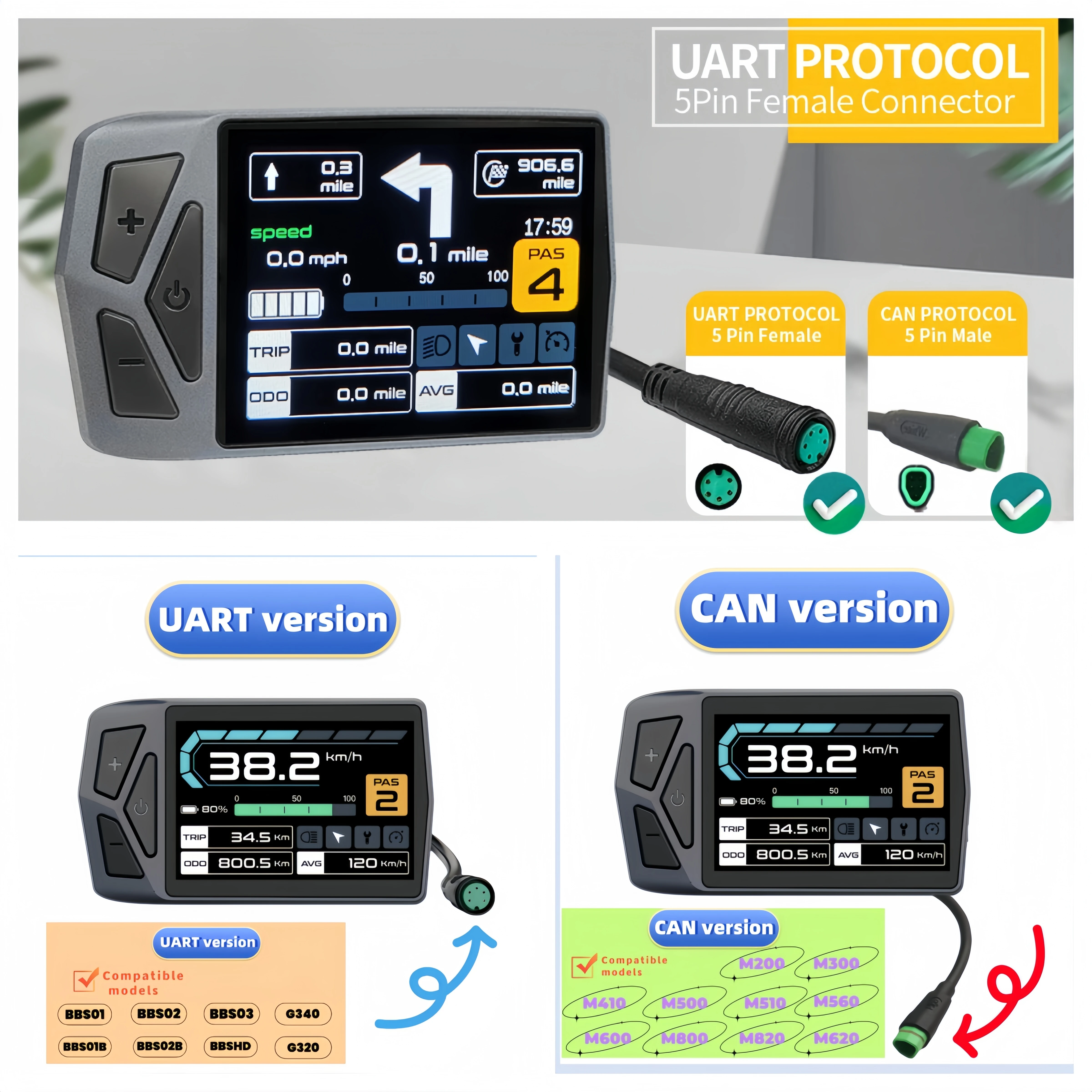 BaFang اللون شاشة بلوتوث EB02 CAN منتصف المحرك مجموعة السرعة وقطر العجلة ل M510 M600 M820 M800 M200 M300 M620 M500 M410