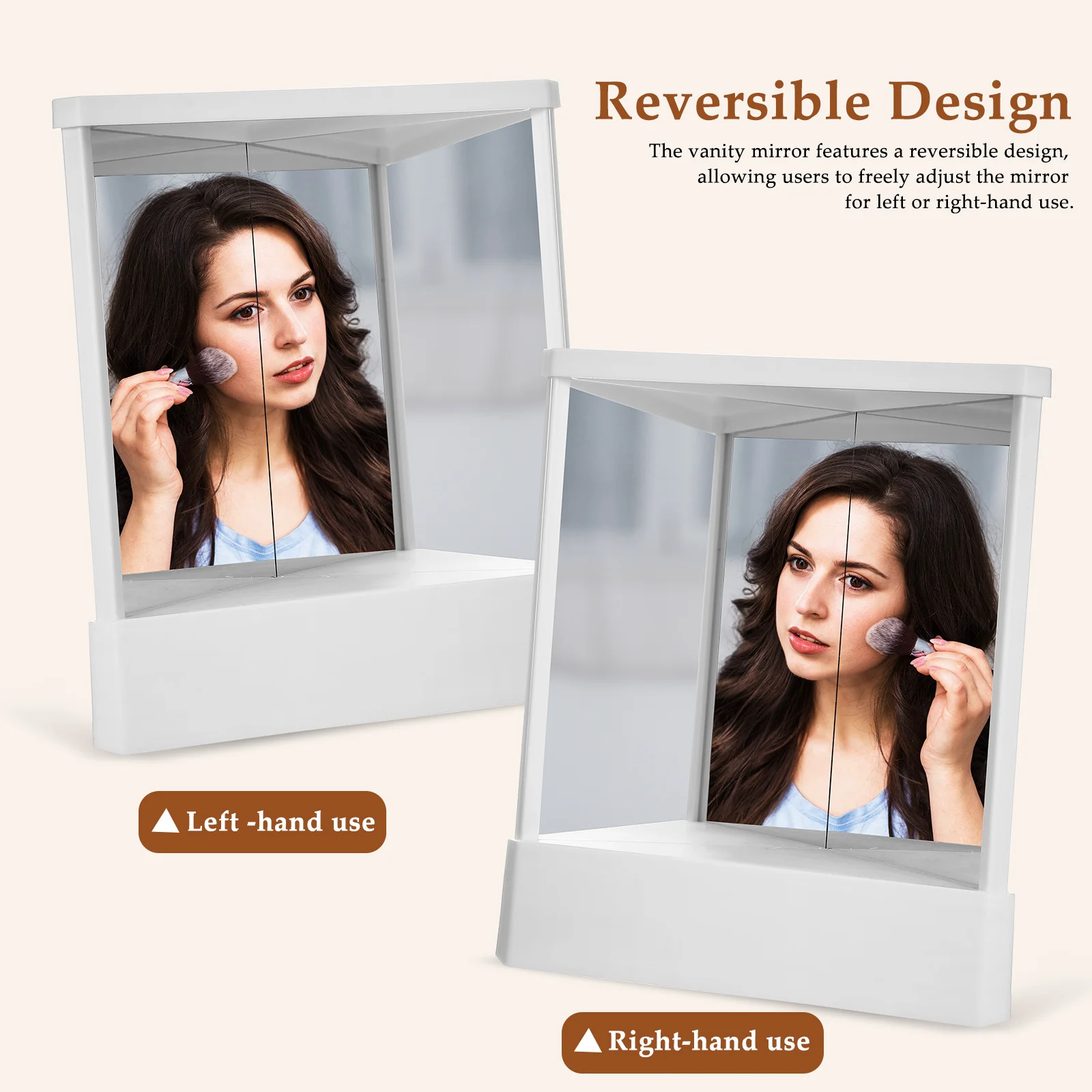 Non Reverse Makeup Mirror Dual Sided Reversible 360 Degree Rotation Standing Vanity for Makeup