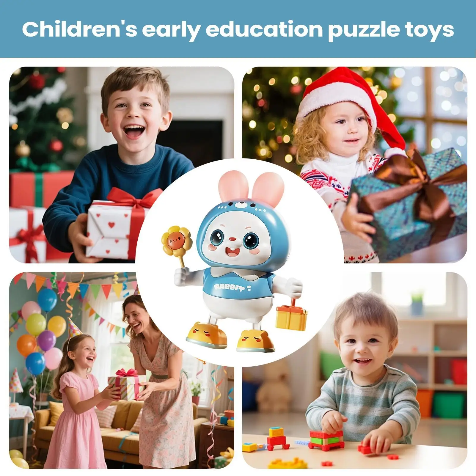 전기 춤추는 토끼 장난감 48곡 인터랙티브 펫 장난감 머리 들어올림 기능 포함 어린이 침실 놀이방 야간 조명 동반자 선물