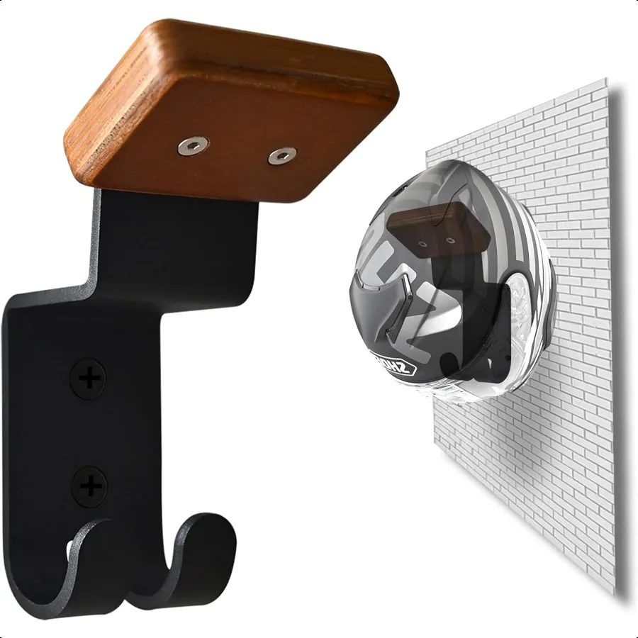 

Helmet Holder Wall Mount Motorcycle Gear Rack with 2 Key Hooks Constructed with Solid Wood Strong Steel for Bike Tactical Gear