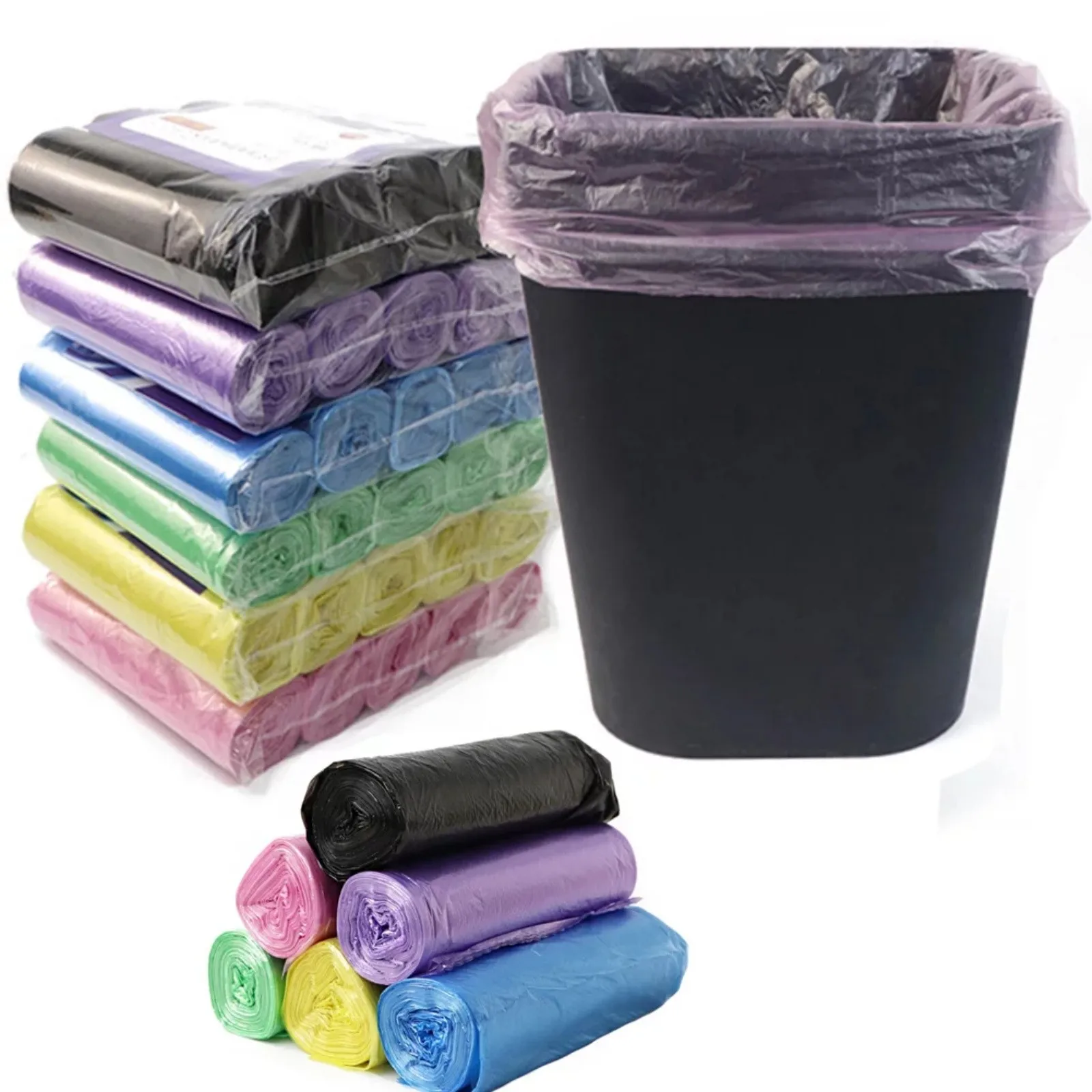 Disposable Small Trash Bags Portable PE Rubbish Bags Wastebasket Bags Small Garbage Bags For Office Kitchen Bedroom Waste 5 Roll