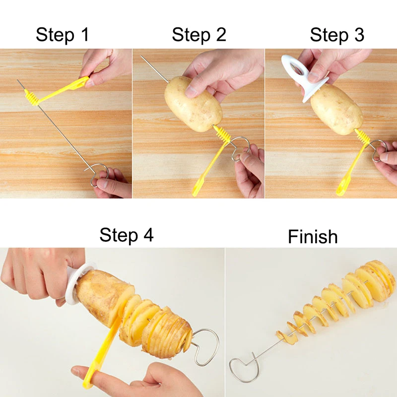 Rotate Potato Slicer 3 String Twisted Potato Slice Cutter Spiral DIY Manual Creative Kitchen Gadgets Vegetables Spiral Knife