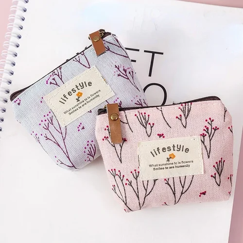 Imagen 1 del producto Monedero Kawaii de moda, Mini bolso de mano Floral de lona, monedero barato para mujeres y niñas, monederos de cambio, bolsos de mano al por mayor