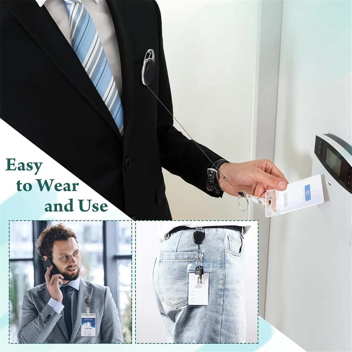 

AA98 Heavy Duty Retractable Badge Holder Reel with Belt Clip Keyring and Waterproof Vertical ID Card Holders,30 Pack