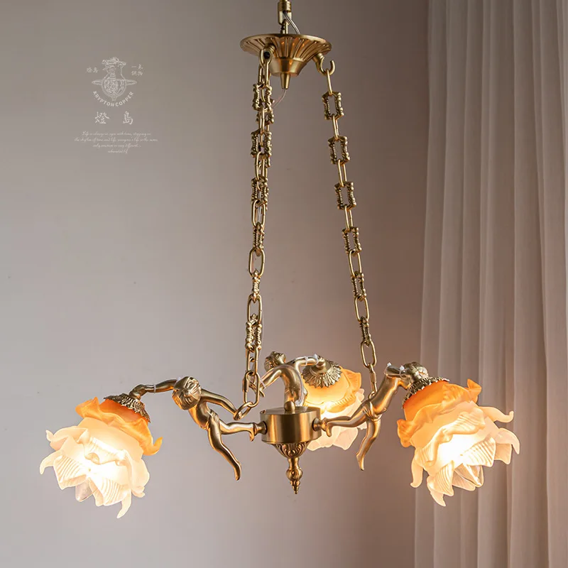 

Luxury French Chandeliers Brass Angel Iuster E14 Burnishing Pendant Lights Living Room decoration Nordic Suspend Lamps Fixtures