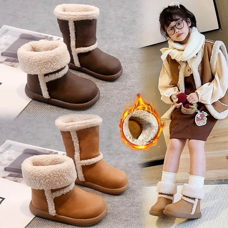 

Kids Snow Boots Korean Style Round Toes Children Short Boots Suede Warm 2025 Winter New Boys Girls Casual Fashion Boots Comfort