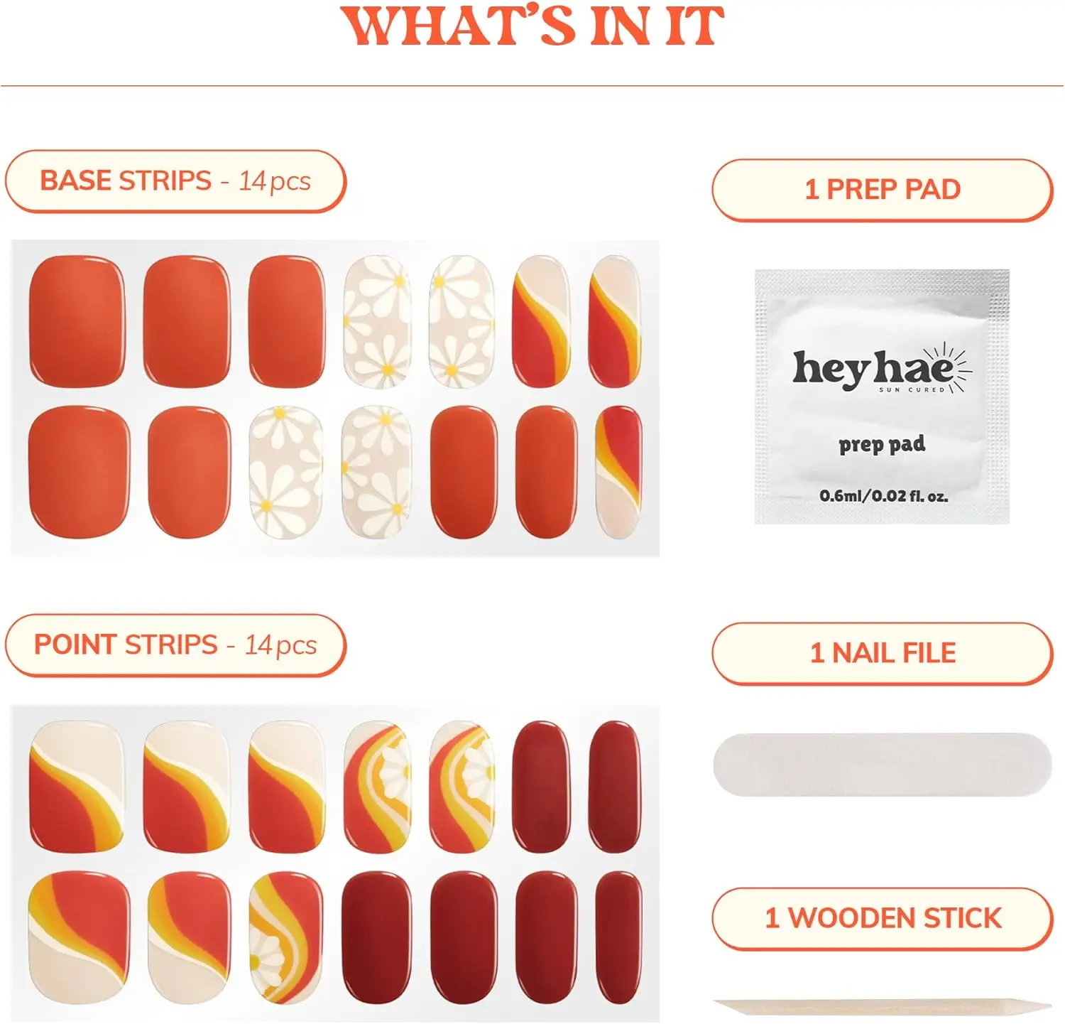 セミキュアジェルネイルストリップ、サマーフローラルレッド、LEDランプ不要、プレップパッド、ファイル、スティック付き28枚入り