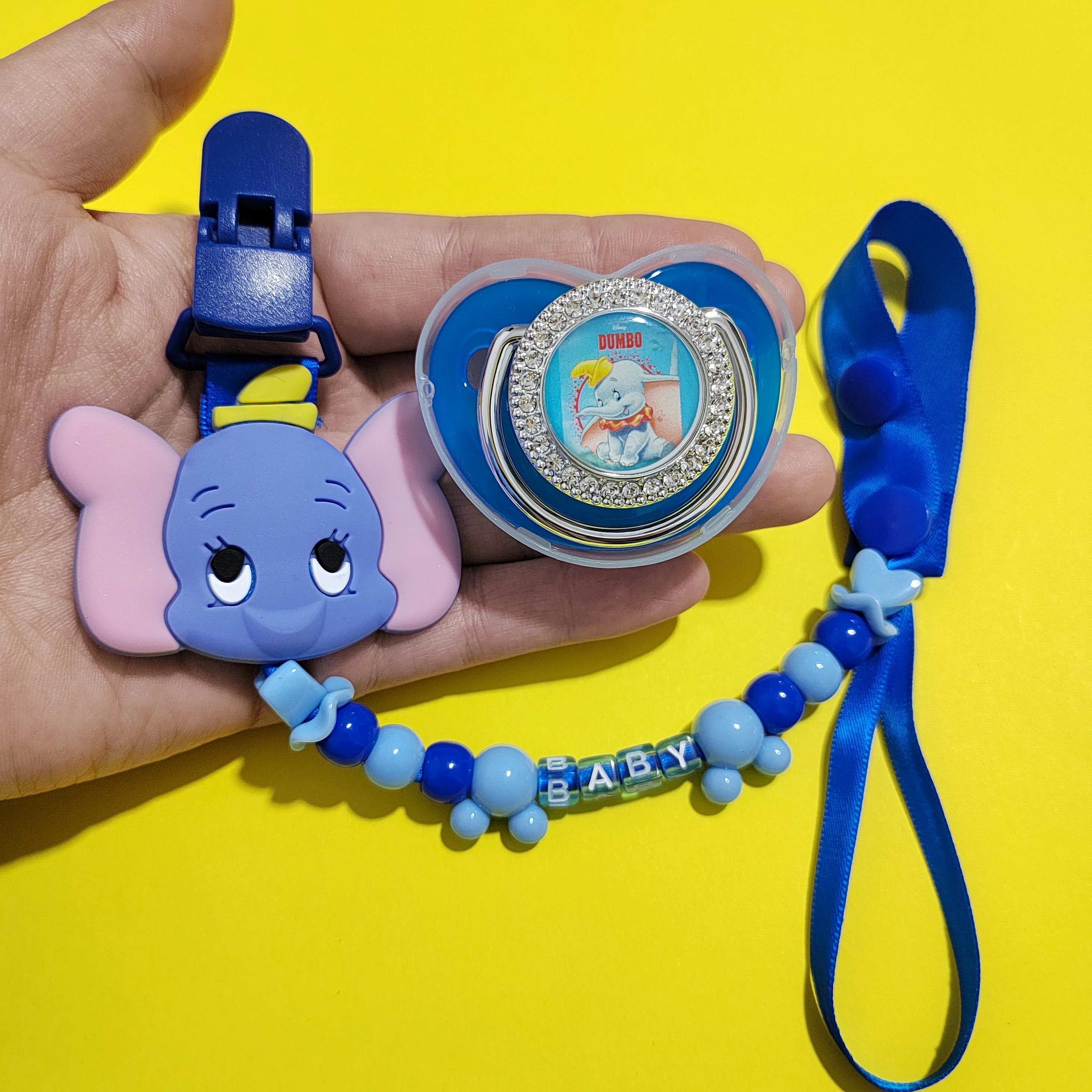 Beautiful Sliver Fruit Blue Silicone Reborn Teethers Baby Toys 3D Babi Finished Dumbo Cartoon Painted Personalized Pacifier Clip