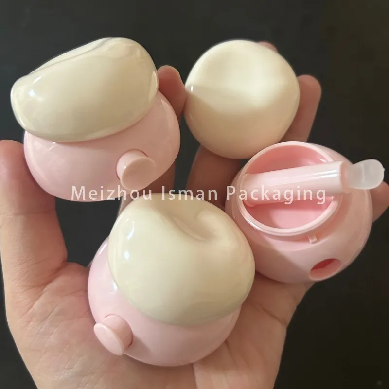 50 pçs vazio 3g bonito rosa branco viagem portátil recipiente de bálsamo labial máscara frasco blush caso embalagem com colher escova