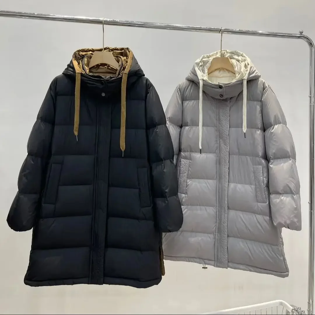 

Женский пуховик с капюшоном, повседневная куртка контрастных цветов со съемным воротником и длинным рукавом, Осень-зима 2024