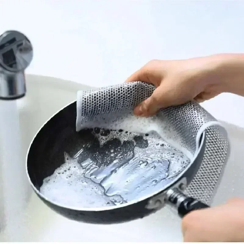 Metal Wire Mesh Cleaning Cloths Universal Sink Faucet Tea Stain Rag Microwave Gas Stove Dishwashing Scouring Pad Kitchen Towels