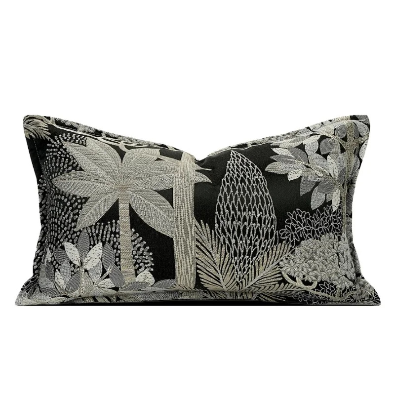 Black Gray Pillows Coconut Tree Cushion Case Luxury Simple Square Decorative Pillow Cover For Sofa Chair Home Decorations