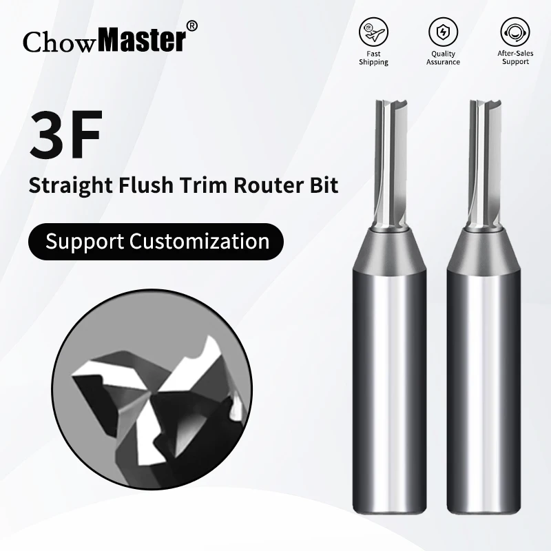 CHOWMASTER TCT 3 Flutes Straight Trimming Carbide Router Bit 1/2inch 12.7mm Shank Woodworking Milling Cutter