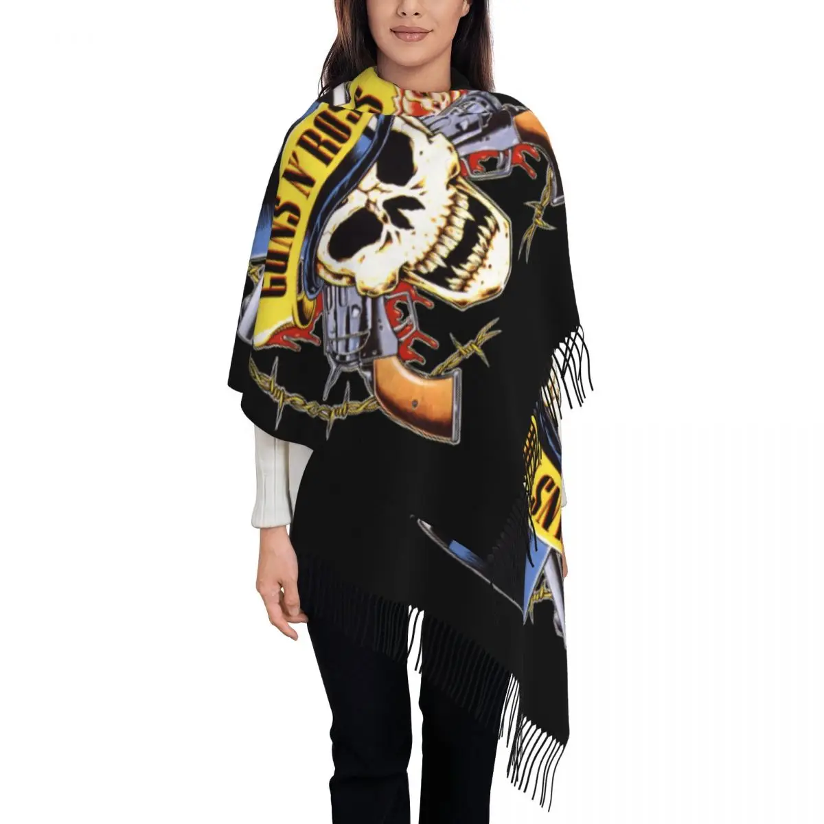 

Guns N Roses Tassel Scarf Women Soft Bullet Logo Shawls Wraps Lady Winter Fall Scarves