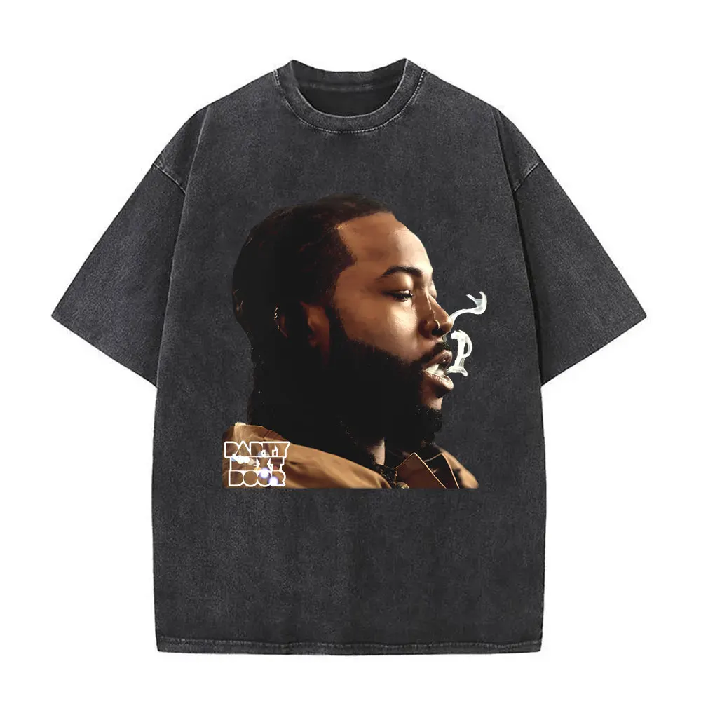 

Washed Vintage Rapper Partynextdoor Sorry I'm Outside Tour Print T-shirts Male Casual Oversized Tshirt Men Hip Hop Fashion Tees