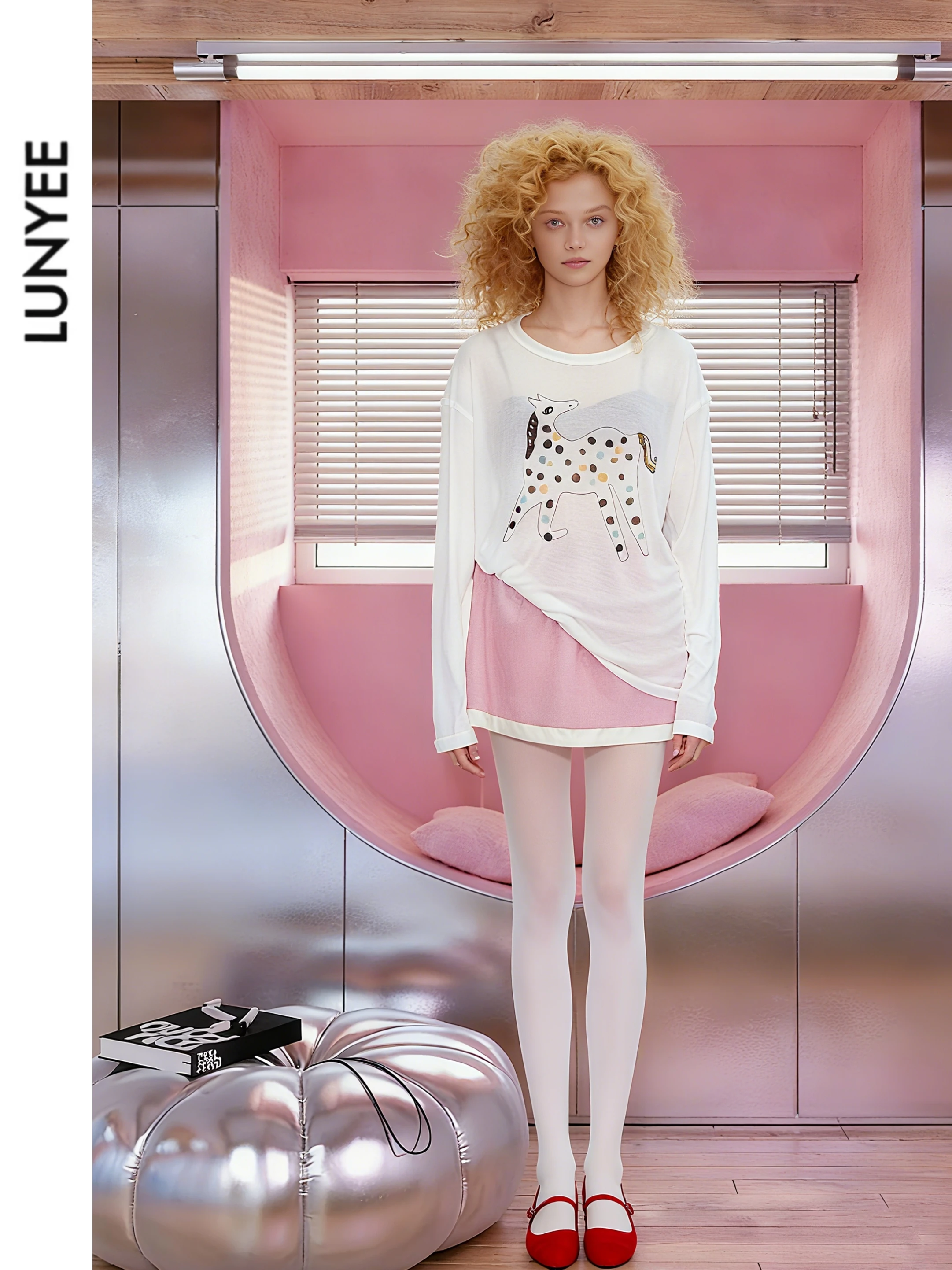 

Футболка LUNYEE с принтом в горошек, легкая, свободного кроя, с длинным рукавом, повседневная, из мягкого высококачественного хлопка, с животным принтом