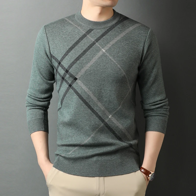 

2020 Men's Sweaters Male Winter Knitwear Sweater Warm Striped Round Collar Casual Wool Pullovers