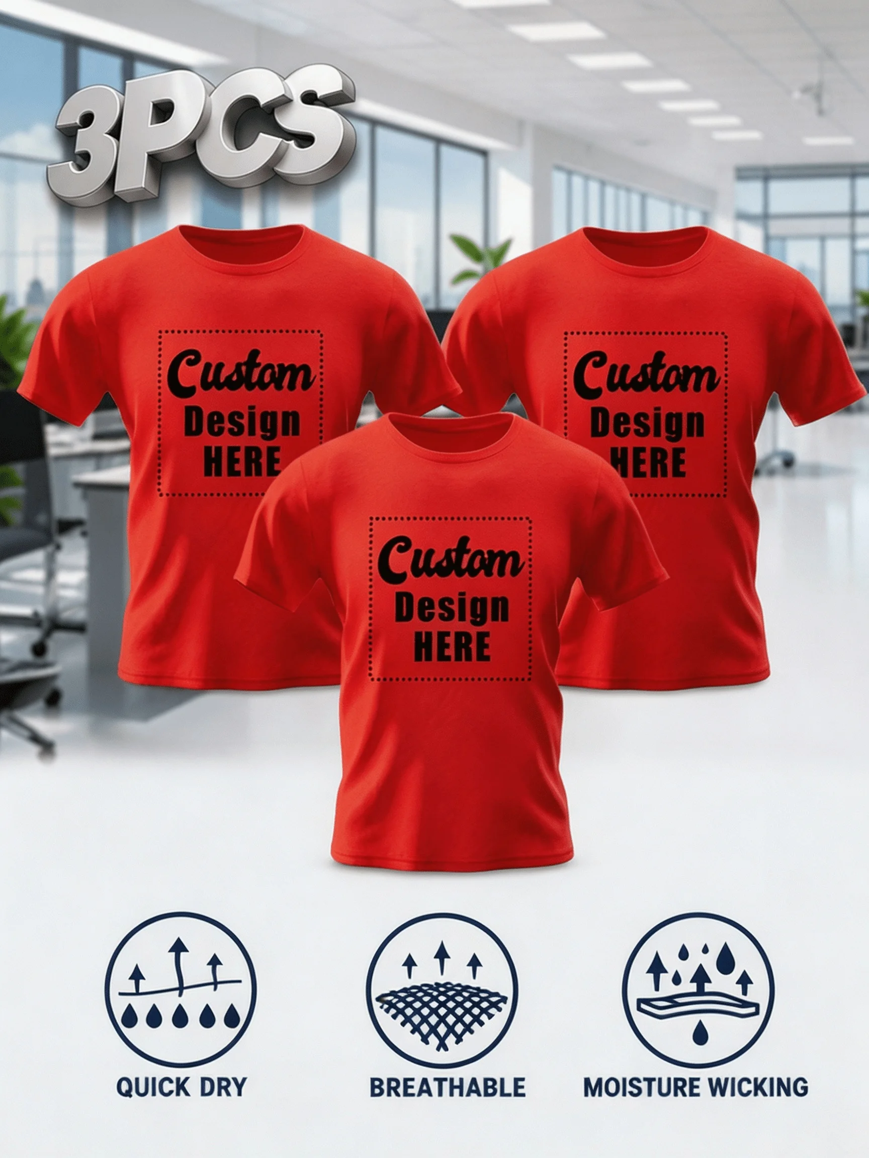 【 3-piece set 】 Personalized clothing, customized T-shirt - add your own photo/company badge, party team building outfit