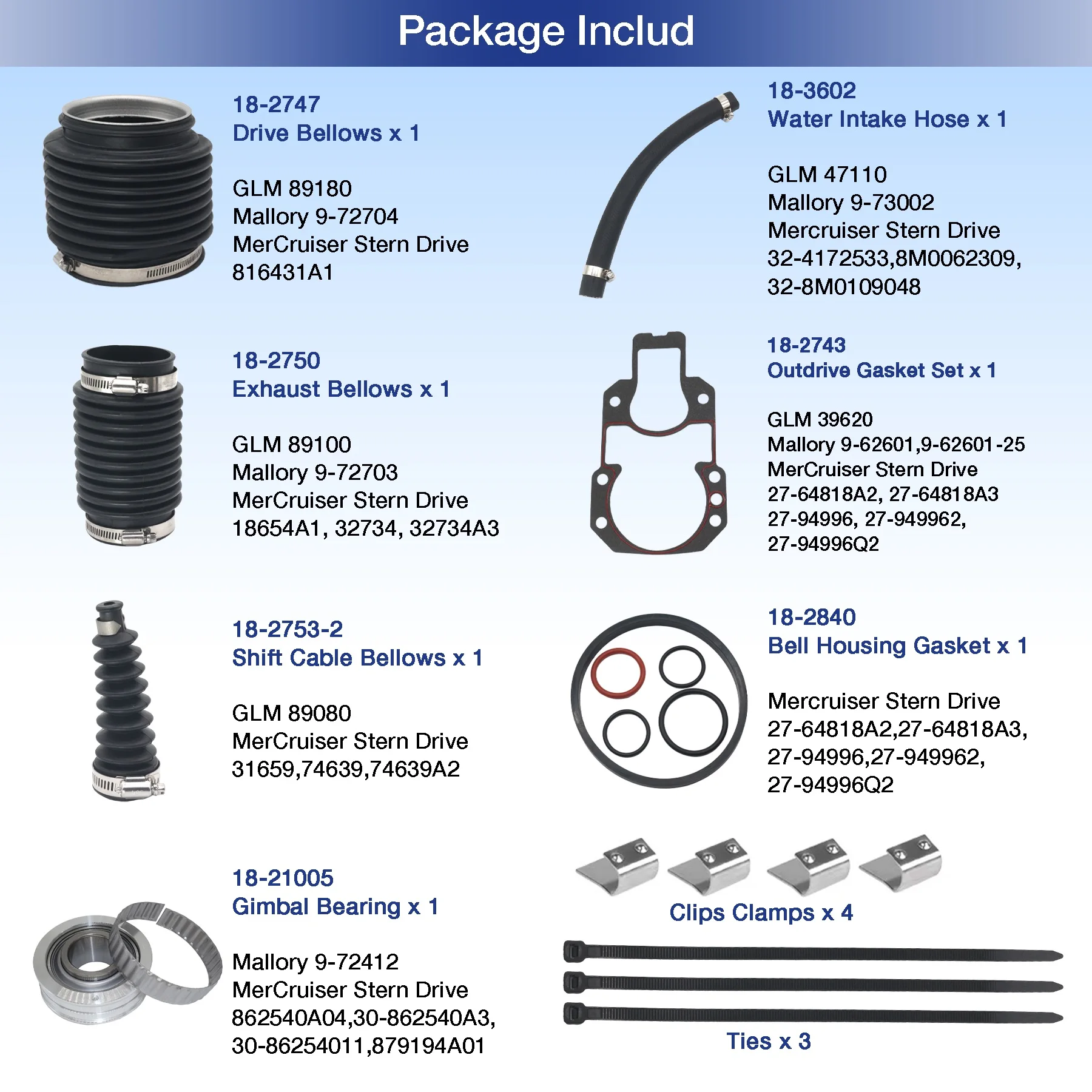 Transom Bellows Repair Sealing Kit With Gimbal Bearing For MerCruiser Alpha One Gen 2 Stern Drive Engine OEM 18-8218 30-803099T