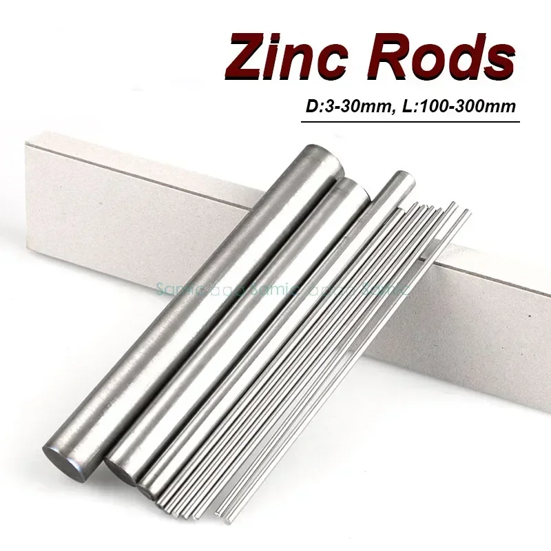 99.999% Zinc Bar Metal Density Zn Rods Stick Boat Electrode Cylinder DIY Hobbies Crafts 100mm-300mm Length