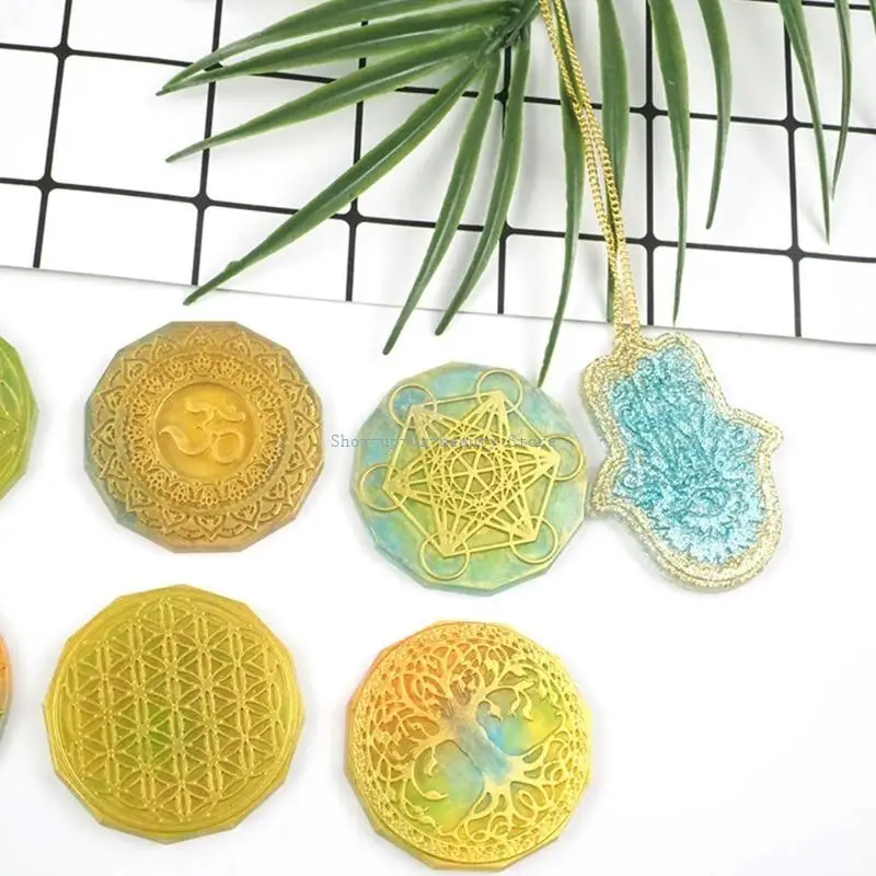 R9JE Pendants Keychain Casting Resin Mould Flower of Life Earrings Eardrop Danglers Silicone Mould DIY Crafts Jewelry Mold