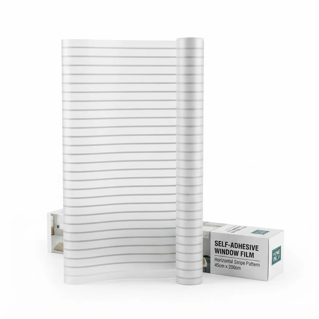 Modern Horizontal Stripe Privacy Window Film Self-Adhesive Removable Glass Sticker for Bedroom Living Room Office