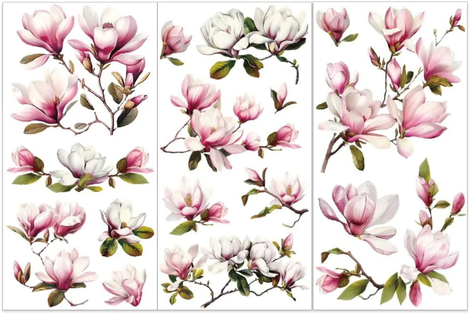 3pcs/Set Magnolia Rub on Transfers for Furniture and Crafts 6x12 inch Flower Decor Transfer Stickers Vintage Floral on Decals