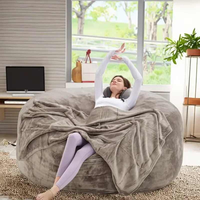 FY Japanese Style Round Bean Bag Sofa Foldable Single Seat Compressed Sponge Super Soft Fabric Lounge Chair