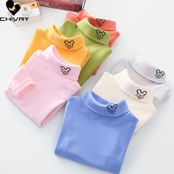 Kinder T-Shirts Nieuw 2024 Lente Herfst Jongens Meisjes Kids Mode Effen T-Shirt Tops Kinderen Coltrui Lange Mouw Casual T-Shirts