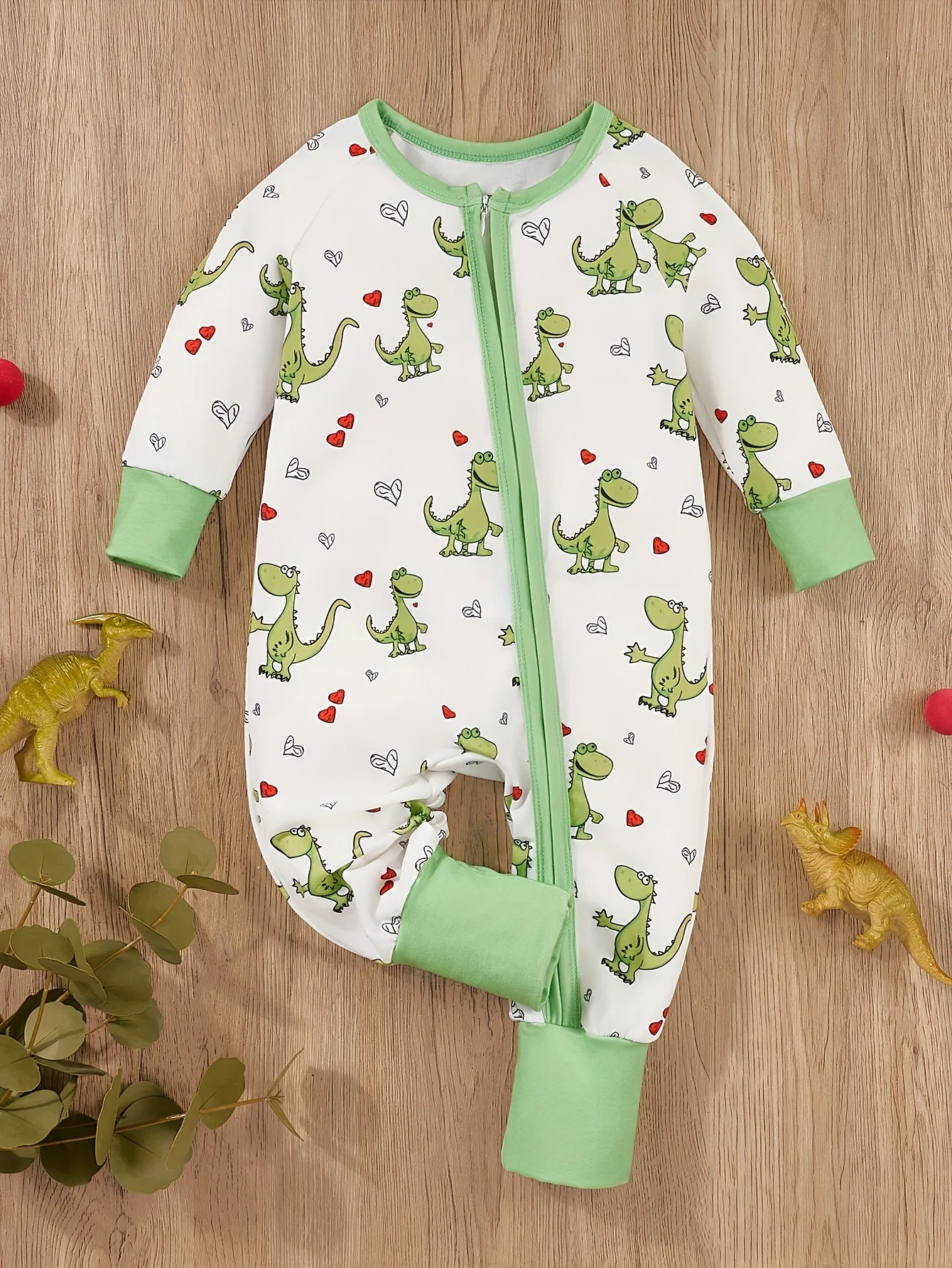 Cute Dinosaur Print Baby Boy Jumpsuit Zipper Long sleeve round neck jumpsuit baby dress