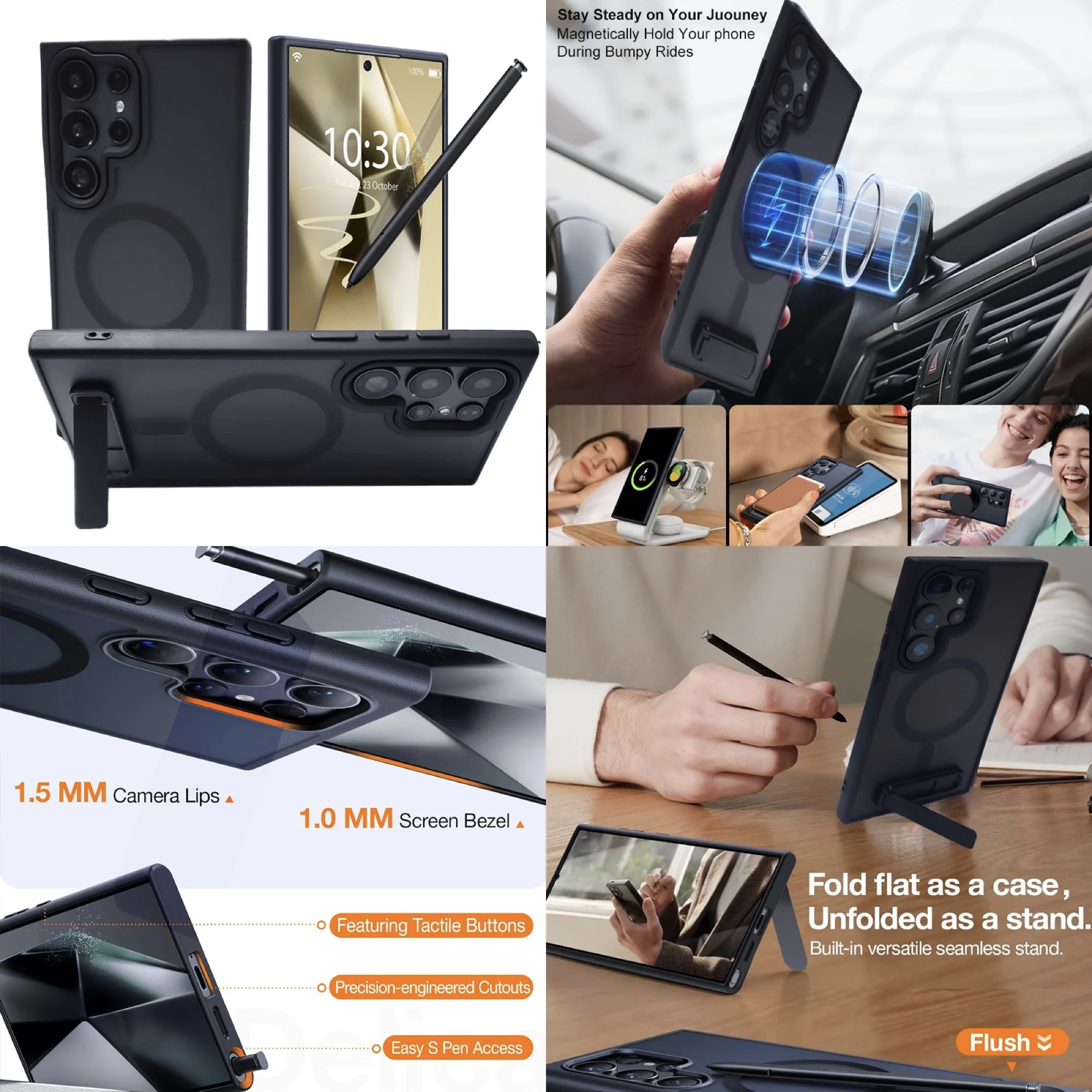 Magnetic Phone Case with Stand for Samsung Galaxy  S26 S25 S24 S23 Ultra Plus S22 Translucent Stand Cases Back Cover with Holder