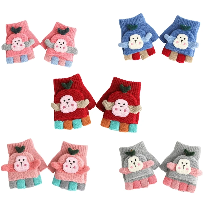 

Girls Boys Animals Pattern Convertible Gloves with Flip Cover Winter Mitten M6CD