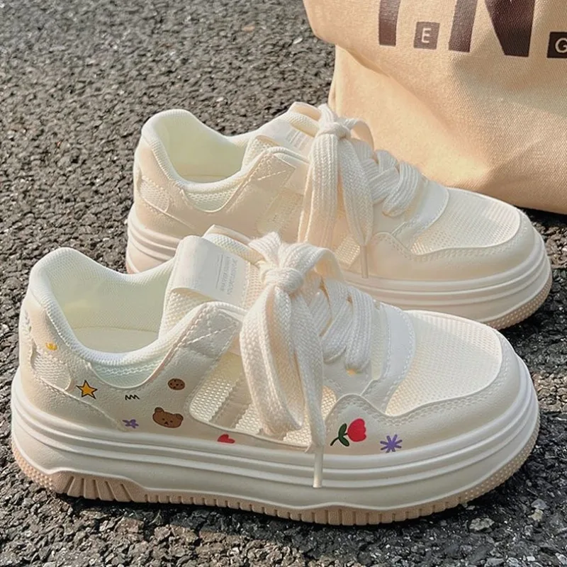 Platform White Sneakers Women Summer 2026 Thick Sole Mesh Breathable Cute Student Casual Skate Shoe - view 5