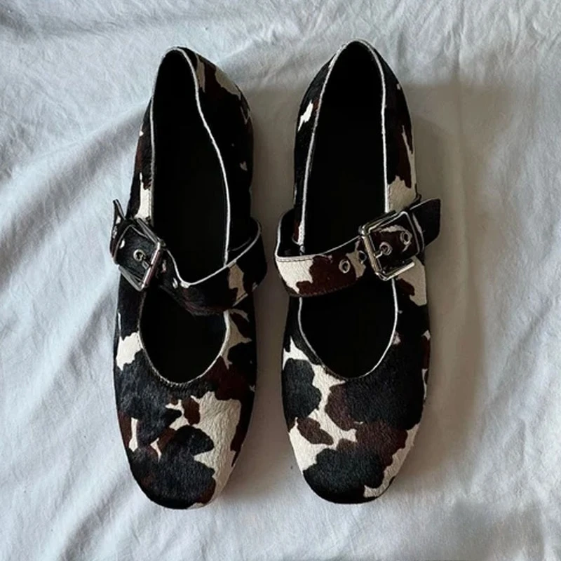 

Women's ballet Flats Leather 2025 Spring/Summer Office Shoes Leopard Print horsehair Loafers Women's shoes