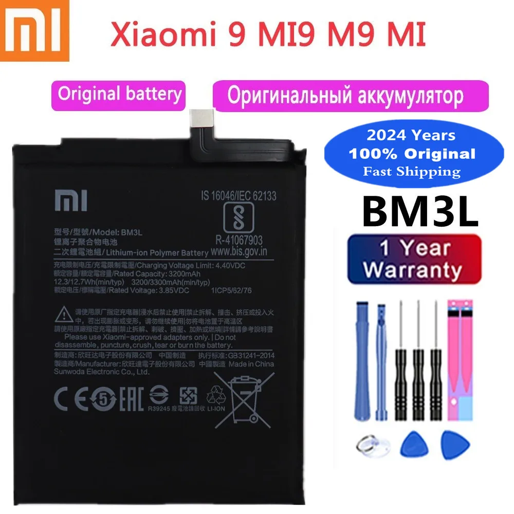 

2024 Years New BM3L Original Phone Battery for Xiaomi 9 MI9 M9 MI 9 3300mAh High Quality Replacement Batteries In Stock + Tools