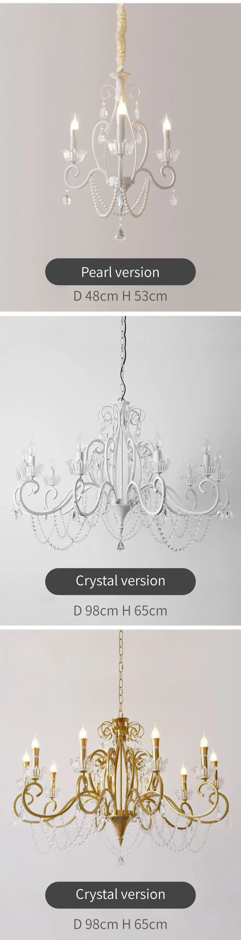 American Retro E14 LED Chandelier Pastoral White Metal