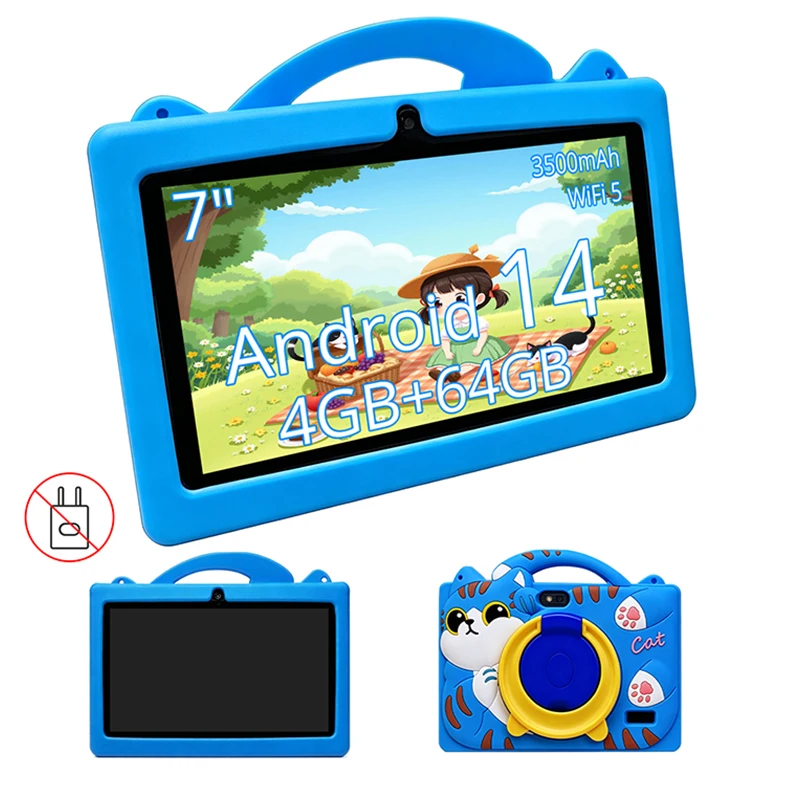 New Kids 7-inch Tablet Android 14 System 8 Core 4GB RAM 64GB ROM 5G WiFi Bluetooth Google Learning Education PC 3500mAh