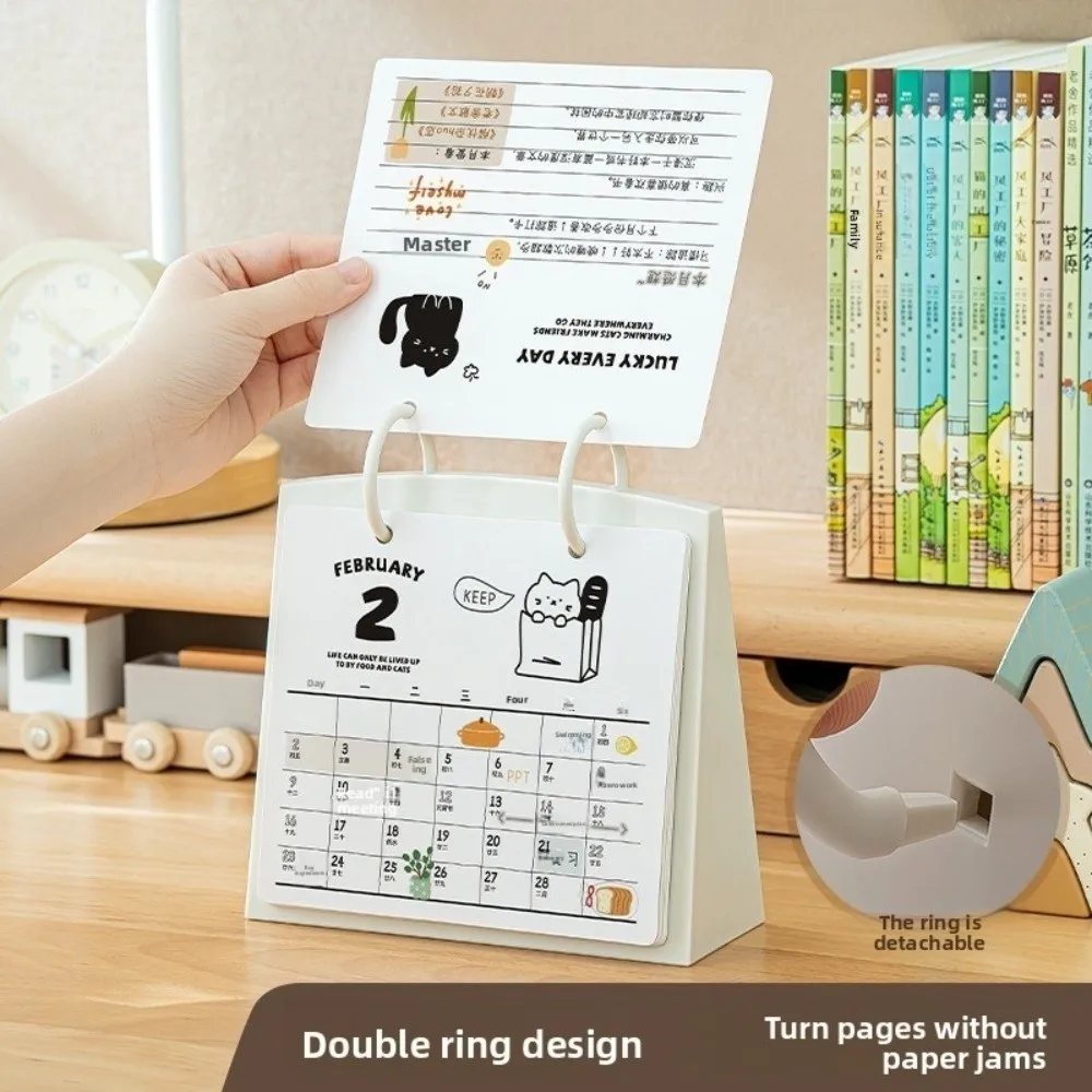 

Plastic 2026 Desktop Calendar Cat Pattern Cartoon Standing Flip Calendar Stable Base Portable Daily Planner Office