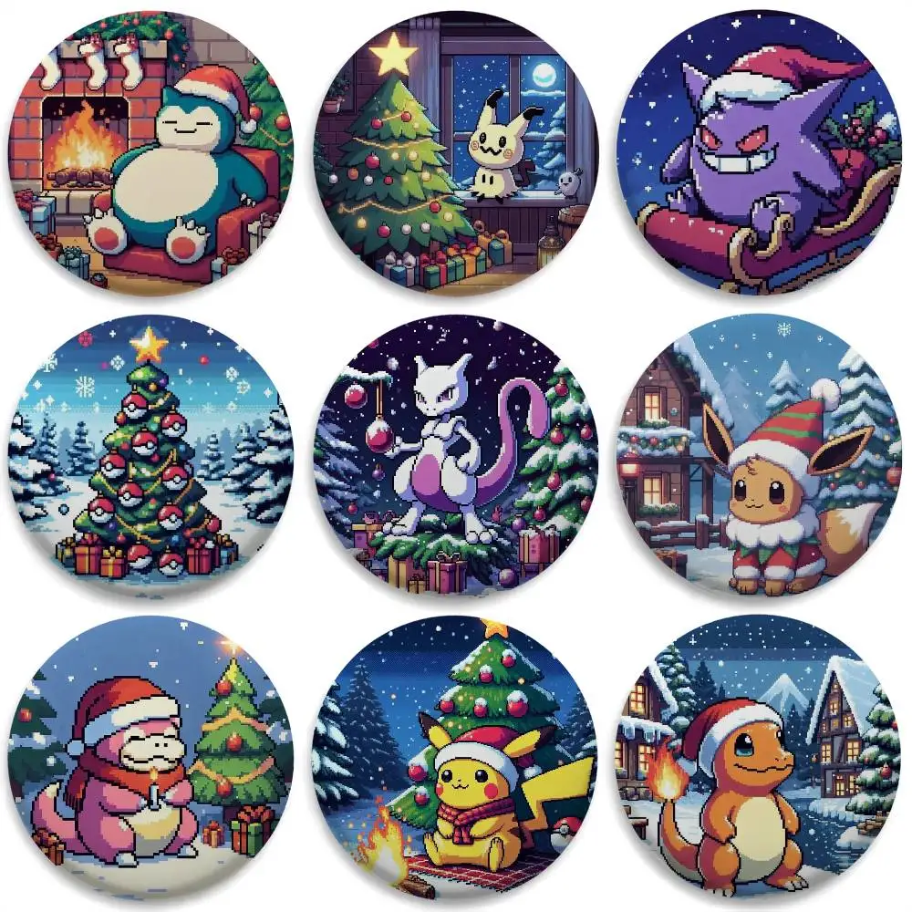 

Snorlax Gengar Christmas Badges Round Exquisite Badge Brooches Creative Pins For Clothes Hat Backpack Gift Accessories