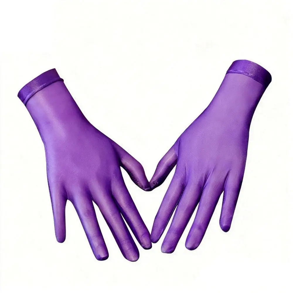 Breathable Thin Sun Protection Gloves Oily Glossy High Elasticity Driving Gloves Cosplay Gloves Party Wear