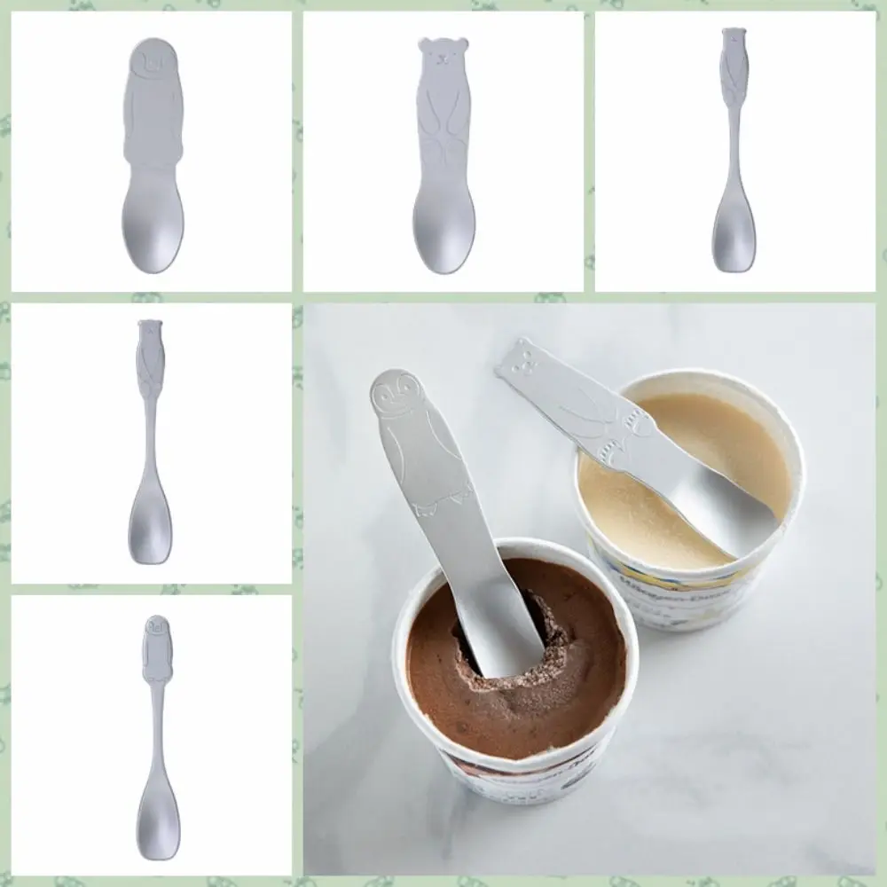 Kawaii Aluminum Ice Cream Spoon Self-melting Type Japan Dessert Spoon Silver Penguin/bear Pattern Coffee Spoon