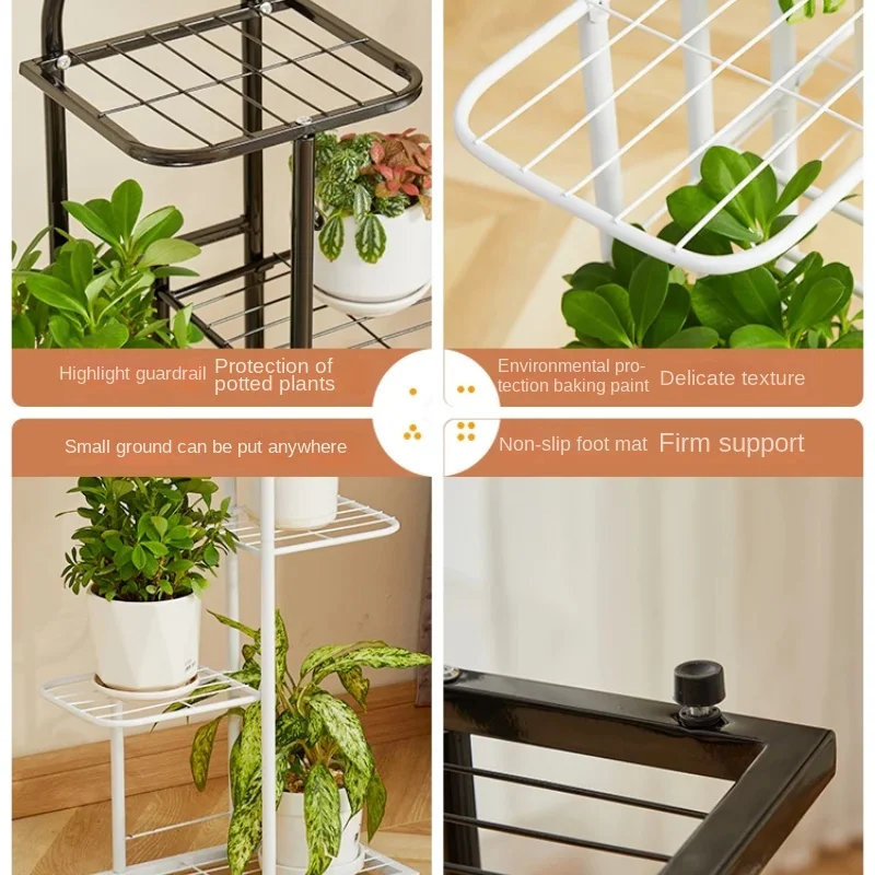 Ironwork Multi-Layer Plant Shelves Living Room Plants Shelf Floor Balcony Indoor Flower Stand Green Apple Safe and Stable