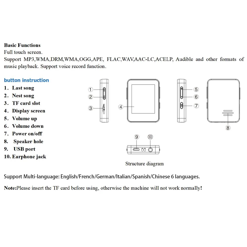 Mini MP4 Player Màn hình cảm ứng Máy nghe nhạc MP3 di động với loa FM Radio Ghi âm Ebook Màn hình 2 inch