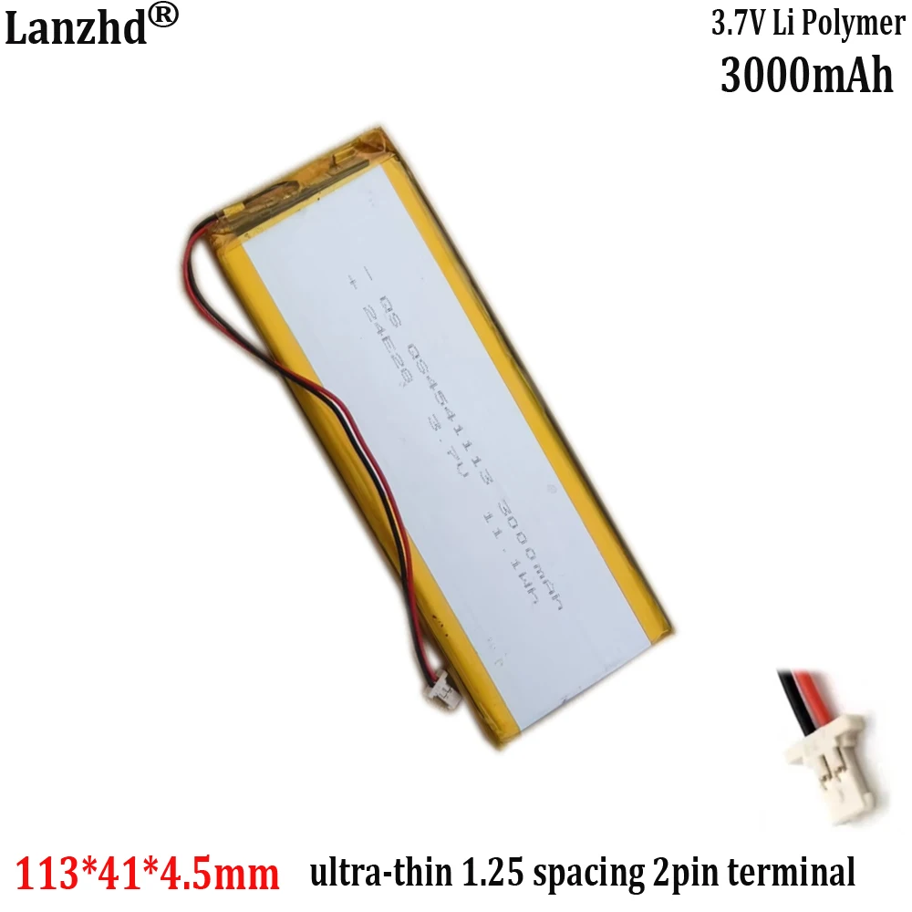 4541113 Polymer Lithium Battery 3.7V for Slender Wireless Keyboard Lithium Battery 3000mAh with Ultra-Thin 1.25 2Pin Terminal