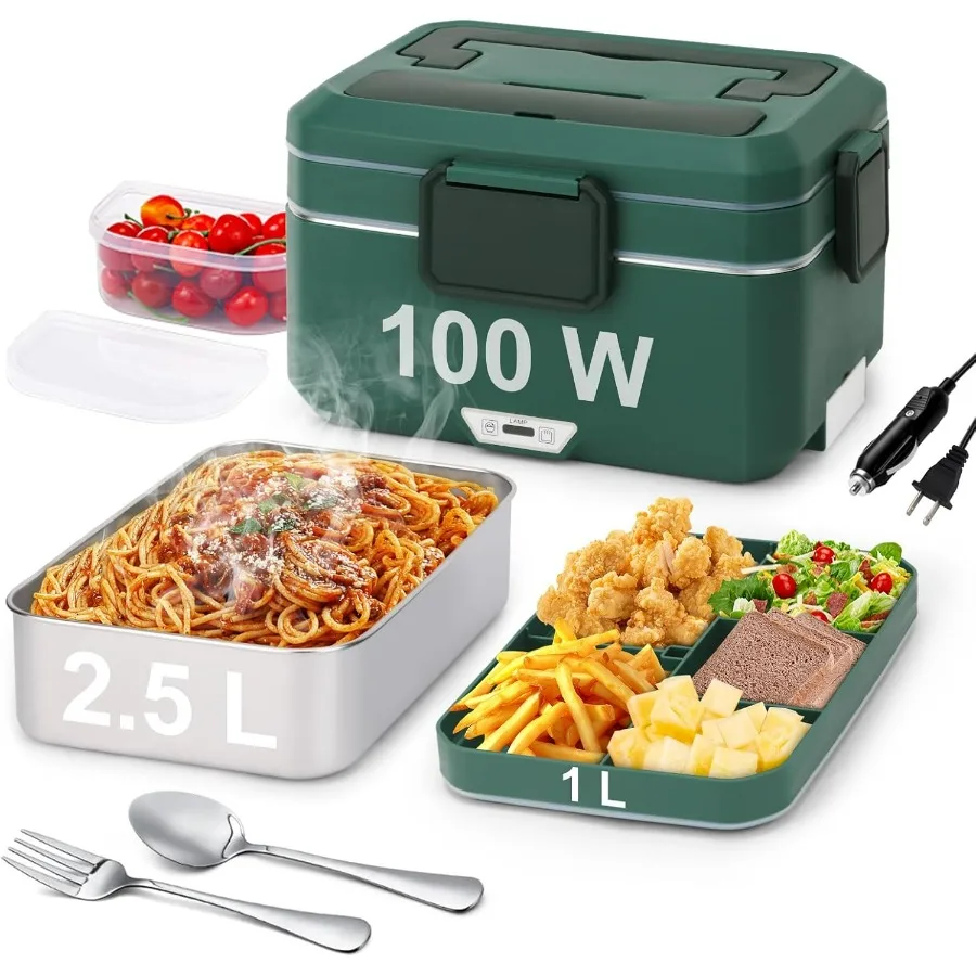 

Electric Lunch Box for Adults, 100W 3.5L 2-Layer Portable Food Warmer for Men, Dual Mode 2.5L + 1L Large Heated Lunch Box for Ca